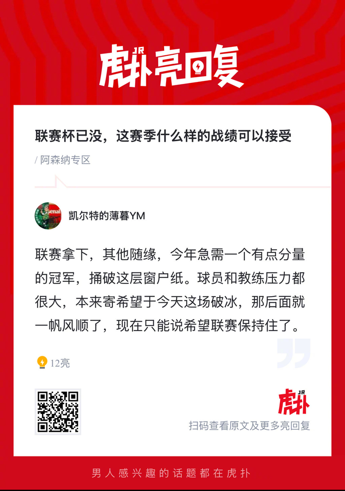 阿森纳球迷热议赛季战绩接受度：联赛杯落幕后